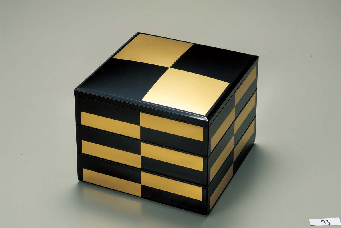 7寸若菜重 黒金市松(内黒) 3段