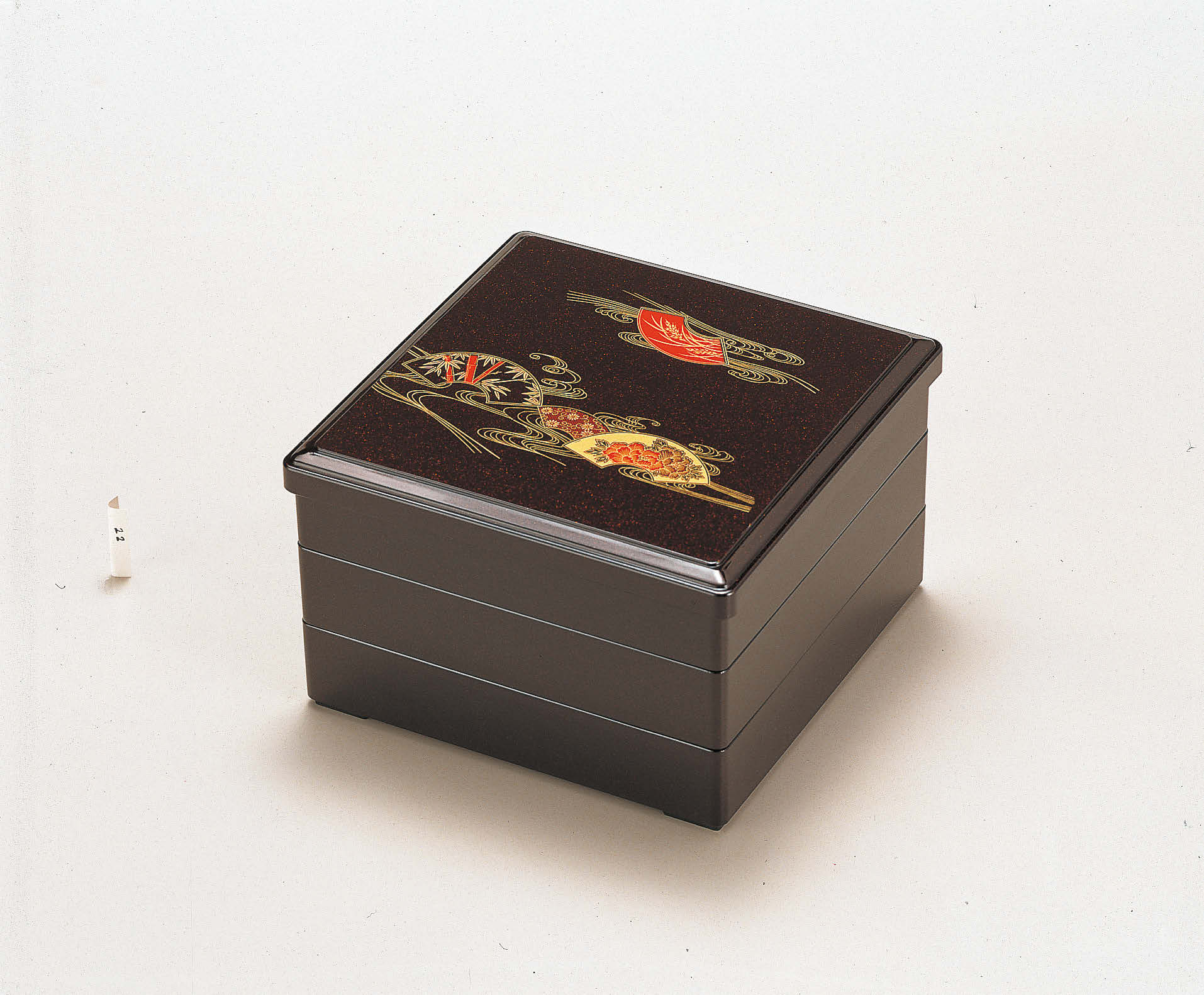 8寸重 茶パール扇面（内黒）